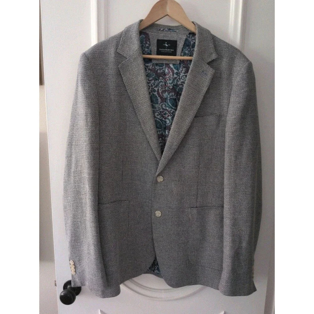 TAILORBYRD Men's  White/Blue Linen Blend Preppy Sport Coat | 44 L  NWOT